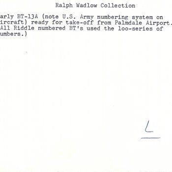 Ralph Wadlow BT-13A at Palmdale Airfield - inscription on rear