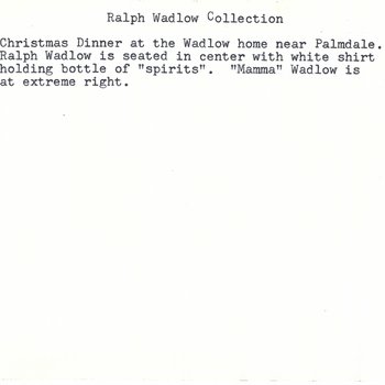Ralph Wadlow Hospitality Christmas Dinner at the Wadlow House - inscription on rear