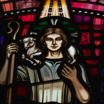 Detail, Head of Shepherd and Lamb from The Good Shepherd Window or Foreman Memorial Window
