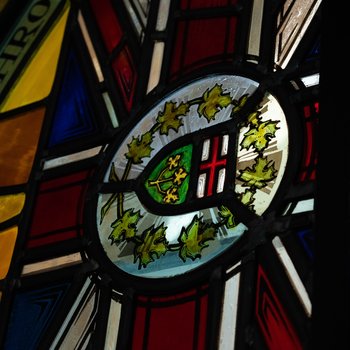 Detail, Coat of Arms of the Flag of the Lieutenant Governor of Ontario from The Lord is My Shepherd Window or Lawson Memorial Window