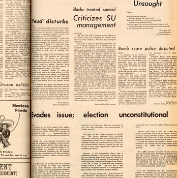 "Blacks treated special: Criticizes SU management," October 30, 1970