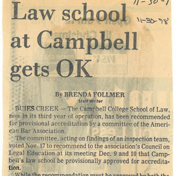 Law School at Campbell Gets OK
