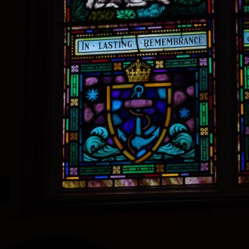 Detail, Navy Coat of Arms and Inscription from War Memorial Window