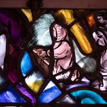 Detail, People's of Northwest Territories Receiving Women's Auxillary's Packages, from Priscilla Window or Women's Auxiliary Memorial Window
