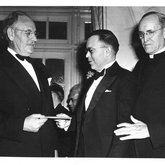 E. W. Bertner, Leland Anderson, and Bishop Quinn at The TMC Dedicatory Dinner (1946)
