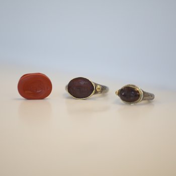 Gold and Silver Roman Rings, Cabochon Stones, 2nd Century CE