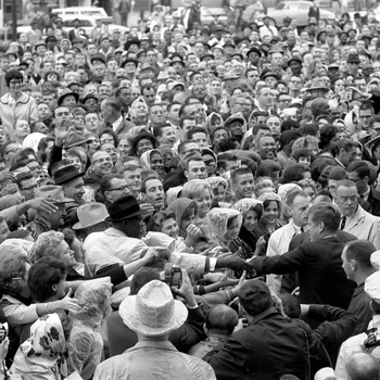 President John F. Kennedy at a political rally in Fort Worth, TX, on November 22, 1963