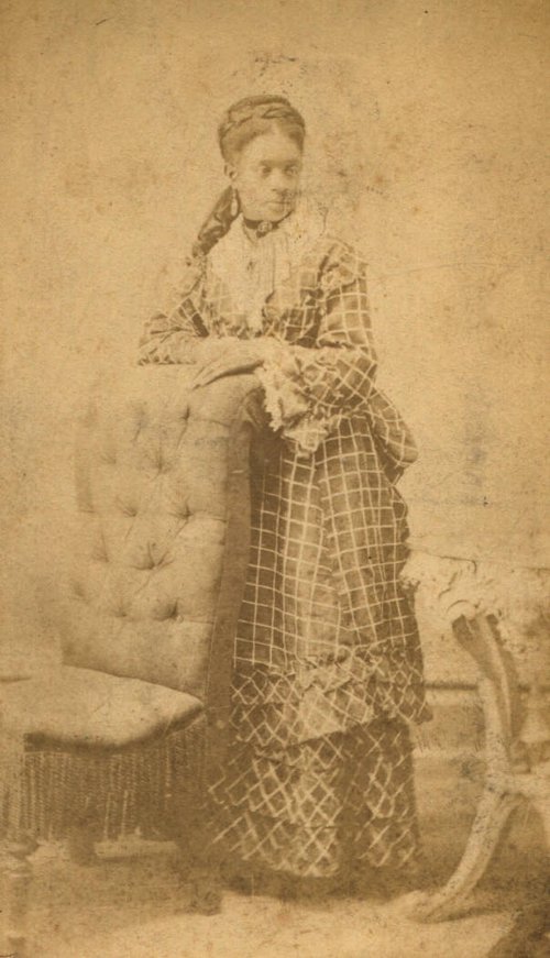 Full-length studio portrait of an unidentified woman, ca. 1876-1877, Columbia, Tenn.