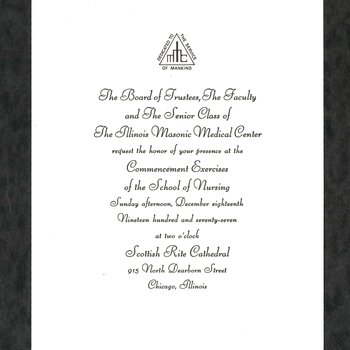 Illinois Masonic School of Nursing Commencement Invitation, 1977