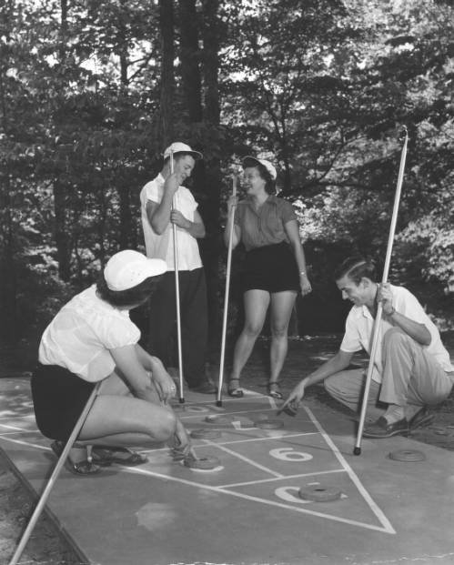 Nora Shopshire, Bobby McAfee, Betty Kidd, and Floyd Hall enjoy a game of shuffleboard at Norris Dam State Park (4fae3f05e700d172ee62e228f6fadf1f)