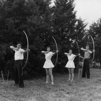 Archers taking aim in the Lebanon Cedar Forest Park (renamed Cedars of Lebanon State Park)