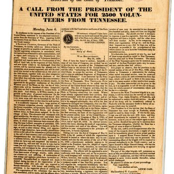 Proclamation by Governor Newton Cannon Calling for 2,500 Volunteers from Tennessee to Serve in Creek Country