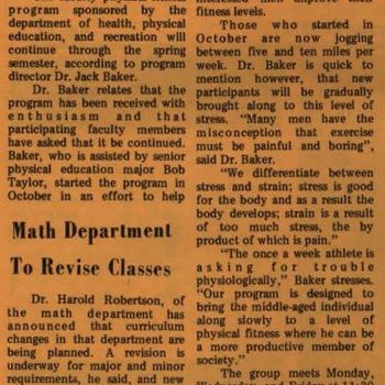 The News, "Faculty Fitness Program Will Continue This Spring," 1970