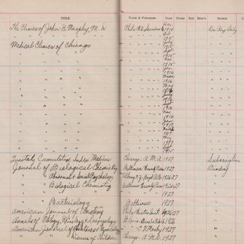 Page from the Houston Academy of Medicine Library Accession Log