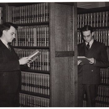 Students reading in the law library