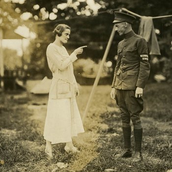 Woman “scolding” Recruiting Service soldier, ca. 1918