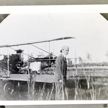 Lincoln Beachey in Front of His Airplane at Census Celebration