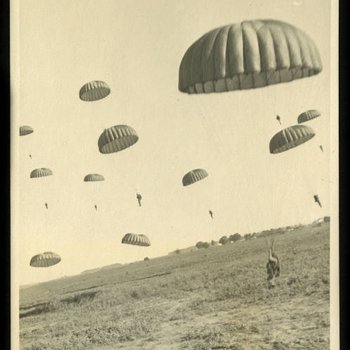 187th RCT Airborne Troops hitting the ground at Munsan-ni, Korea, in 1951.