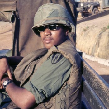 Member of the 1st SIgnal Brigade, Qui Nhơn, Vietnam, 1969-1970 (man in sunglasses and hat)