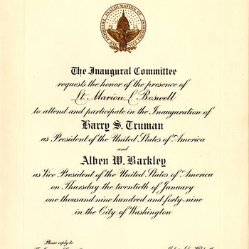 Truman-Barkley Inauguration Invitation 1949