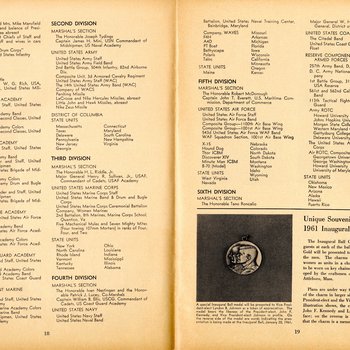 1961 Official Inaugural Program, pages 18-19