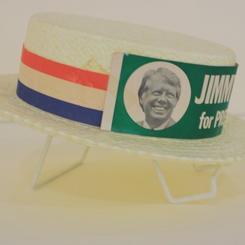 Jimmy Carter for President in '76 styrofoam hat, left side
