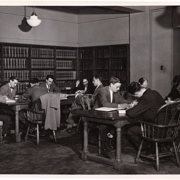 Student studying in law library