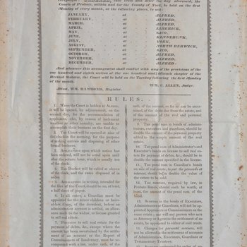 1848 Schedule and List of Rules for the Probate Courts of York County, Maine