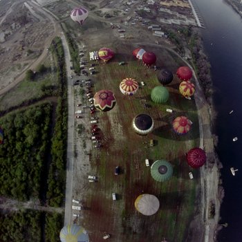 Aerial View of Balloons Staging for Launch, Tampa