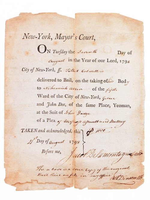 New York City Bail Bond, 1798