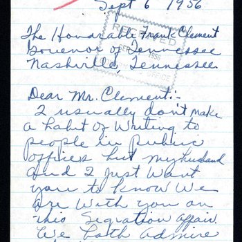 Letter to Governor Frank Clement from Mr. and Mrs. Jesse L. Byrn of Camden, Tenn., 1956, page 1