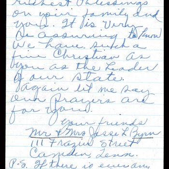 Letter to Governor Frank Clement from Mr. and Mrs. Jesse L. Byrn of Camden, Tenn., 1956, page 4