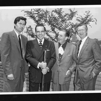 Actor Fess Parker, Governor Frank Clement, Walt Disney, and actor Buddy Ebsen (left to right), about 1955