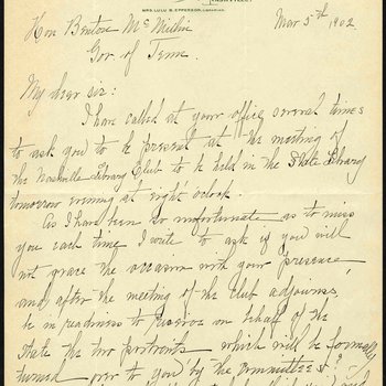 Letter from State Librarian Lulu Epperson to Governor McMillin