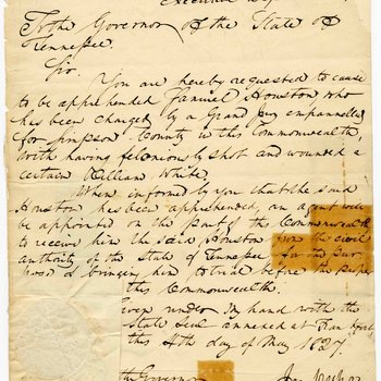 Letter to Governor William Carroll from Kentucky Governor Joseph Desha, 1827, page 1