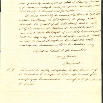 Letter to Governor Polk from Thomas Clarkson, president of the Convention of Friends of the Negro from the British & Foreign Anti-Slavery Society, 1840, page 3