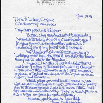 Letter to Governor Prentice Cooper from artist Dean Cornwell, 1941