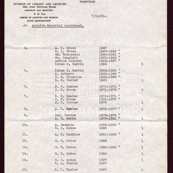 Letter to Governor Henry Horton from Keeper of the Archives, P.E. Cox, 1931, page 2