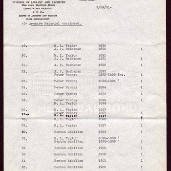 Letter to Governor Henry Horton from Keeper of the Archives, P.E. Cox, 1931, page 3