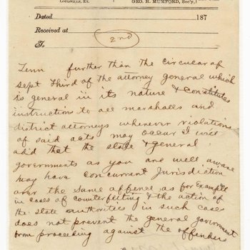 Telegram to Governor John C. Brown from President Ulysses S. Grant, 1871, page 2