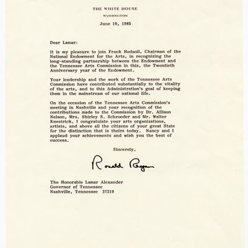 Letter to Governor Lamar Alexander from President Ronald Reagan, 1985
