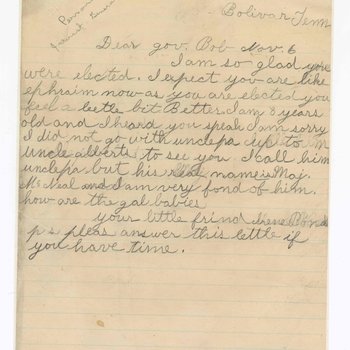 Letter to Governor Robert L. Taylor from Irene Bond of Bolivar, Tenn., 1887