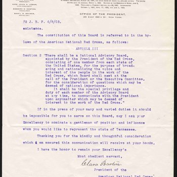 Letter to Governor James B. Frazier from American Red Cross founder Clara Barton, 1903, page 2