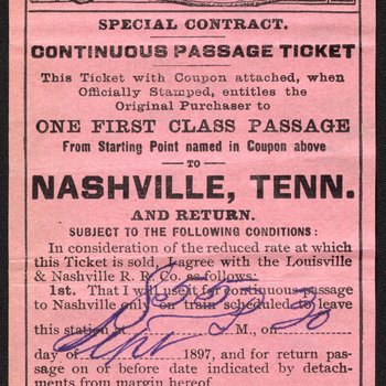 Louisville & Nashville Railroad Co. train ticket