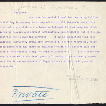 Resolution of Tennessee Centennial Commission
