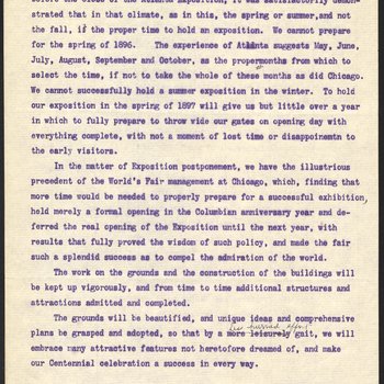 List of reasons and resolution for delay of 1896 Tennessee Centennial Exposition, 3