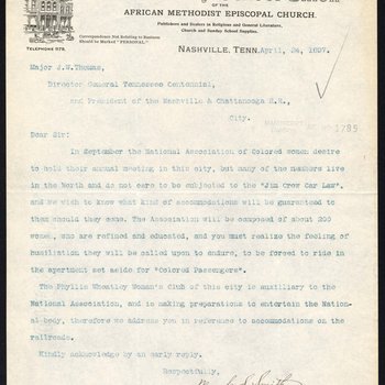 Letter from Mrs. C.S. Smith to J.W. Thomas