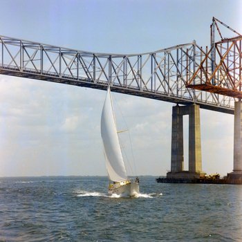 Sailboat Under Sunshine Skyway Bridge, Featherstone Marine