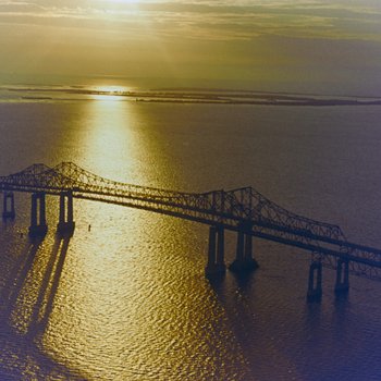 Sunset over the Sunset Skyway Bridge between Pinellas County and Manatee County, Florida, E