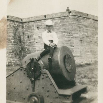 Boy Sitting on Cannon, Fort Marion, St. Augustine, Florida, 1904, A